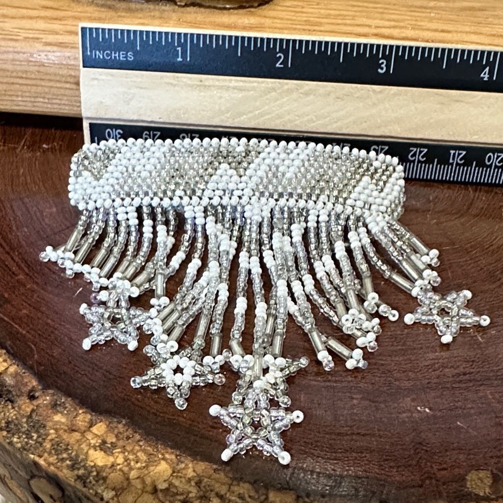 Beautiful Star Handcrafted Large Silver & White Beaded Hair Barrett Euc